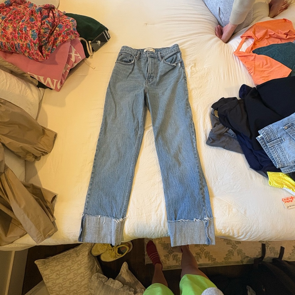 Abercrombie & Fitch Blue Ankle Jeans with Cuffed Hem
